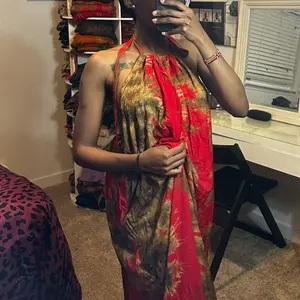 Red Backless East African Handmade Dera - Vibrant Red and Gold Patterned Dress for Women