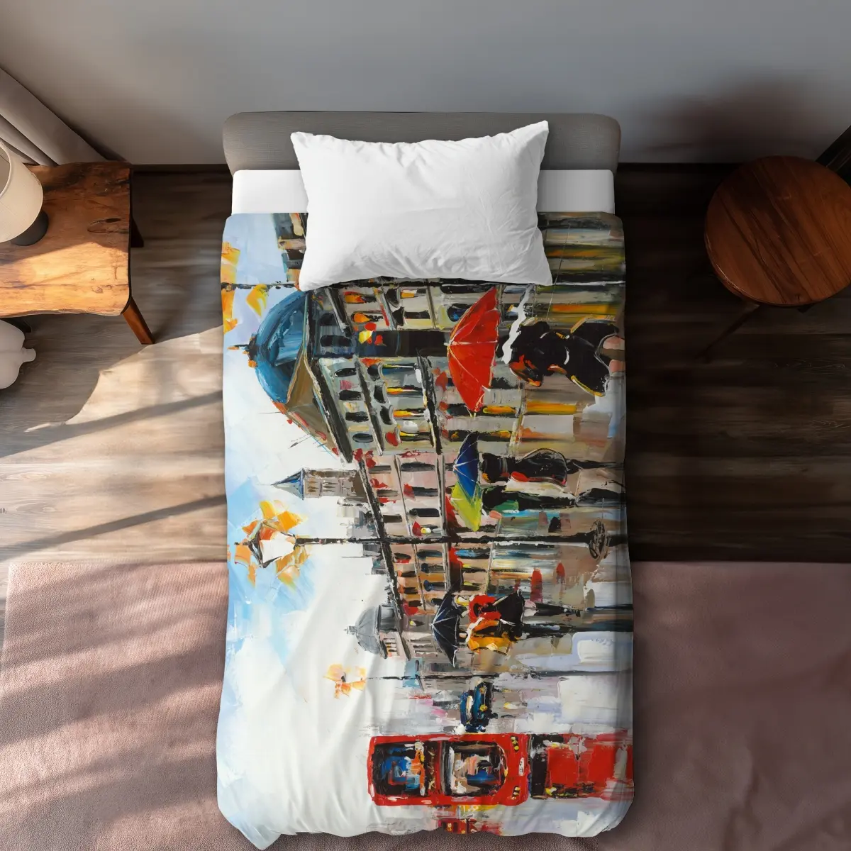 360 Stand Twin Size Extra Long Microfiber Duvet Cover, Printed Face with Red Urban Chic Street Scene & Red Bus Design, Machine Washable Bedding Linen for Office & Home Decor (C1DCTXLWHA6PWT), Decorative Duvet Cover, Duvetcovers