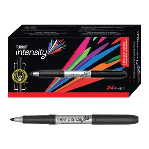 BIC Intensity Black Permanent Markers, Fine Point, 24-Count Pack of Black Markers With Non-Slip Grip for Comfort and Control