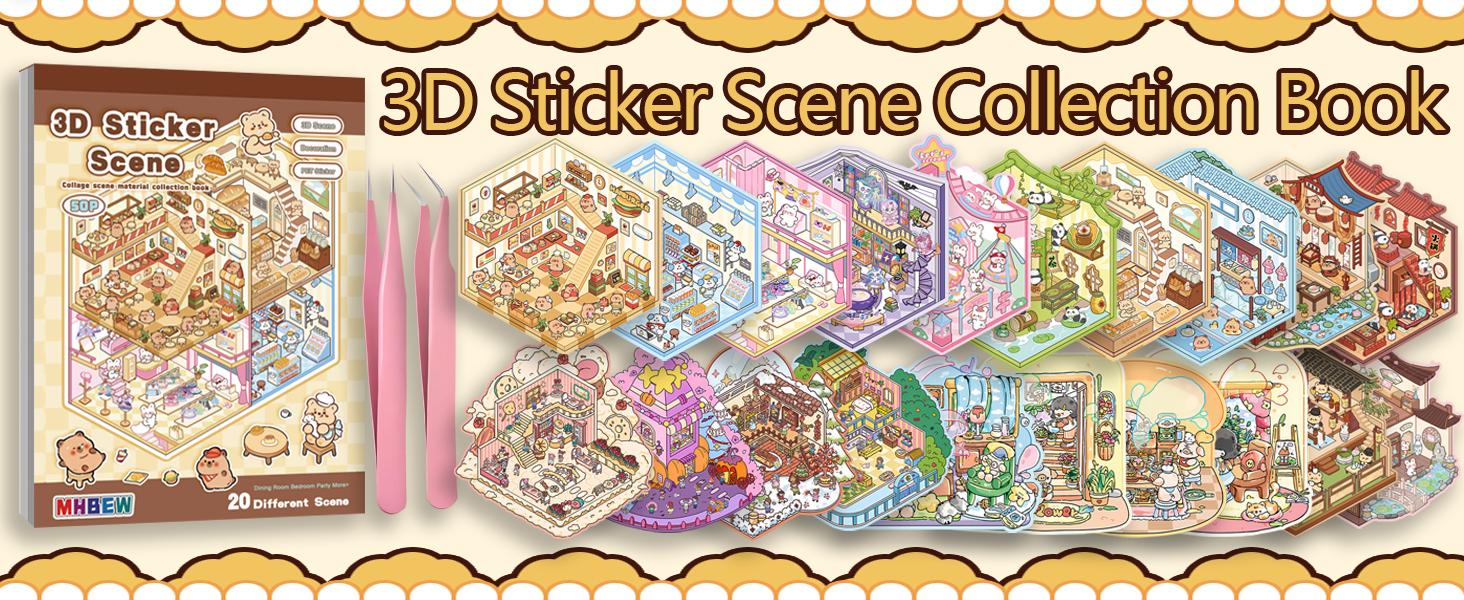 20 Sets DIY 3D Sticker Scene Collection Book for Kids Adults Cute Make Your Own Shop House Stickers for Gifts Stickers Therapy for Adult Relief Stress Pass The Time Play Park Hamburg Castle Library