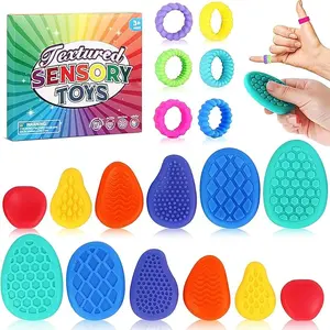 Fidget Toys Sensory Stone for Adults, 6 Pcs Silicone Textured Worry Stones for Autism ,Fidget Stress Toys for Anxiety Relief, Students Calm Down Classroom Prizes