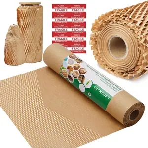 Honeycomb Packing Paper Wrap 12"x60' Recycled Bubble Cushioning Wrap Roll  Shipping Boxes Moving Wrap Packing Supplies Material with 10 Fragile Sticker Labels