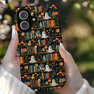 Ghost Floral Book Smartphone Case, Tough TPU Casing Phone Accessory, Flower-Themed Protection for iPhone Devices, Halloween Gift for Book Lovers, Accessories,summerwins