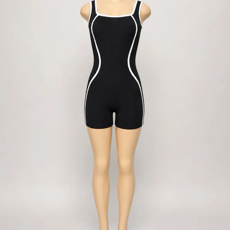Ribbed Contrast Trim Romper – Available in S/M and L/XL Sizes Enterizo Deportivo Acanalado con Contraste Blanco – Disponible en Tallas S/M y L/XL