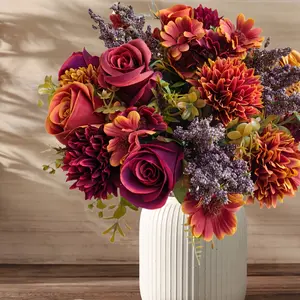 Artificial autumn rose bouquet with foam hydrangeas, suitable for Christmas and Thanksgiving decorations, suitable for indoor and outdoor decoration, simulated flowers for gardens, Mother's Day, Father's Day, without container