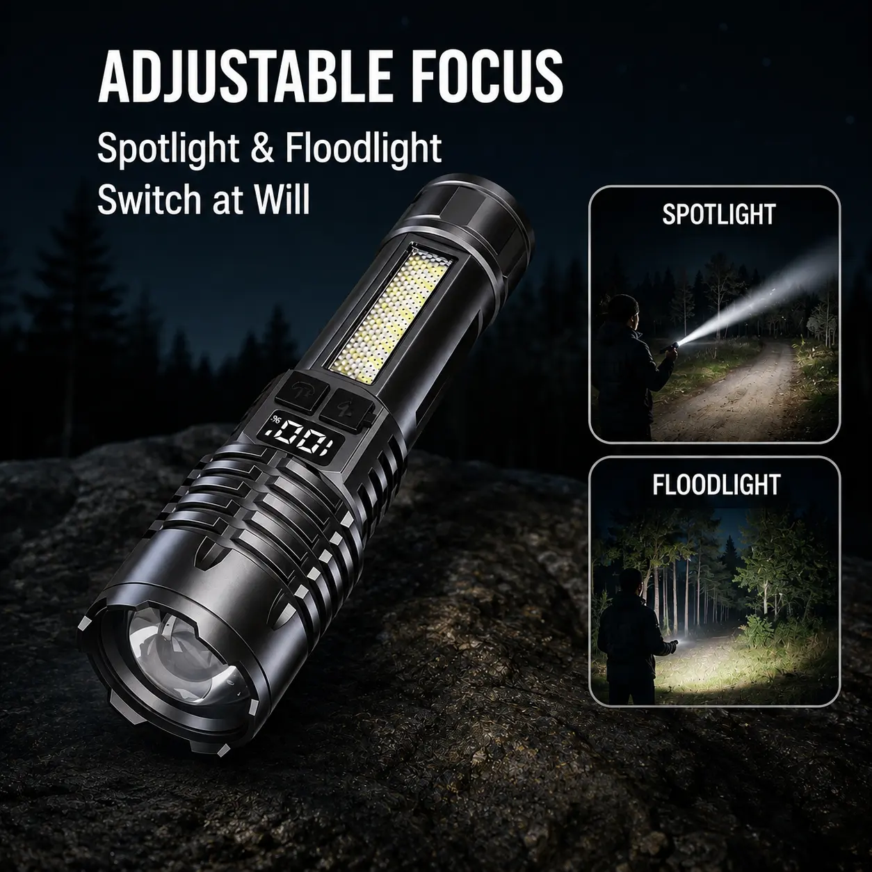 High Lumens USB Rechargeable LED Flashlight with Type-C Port, Waterproof Tactical Car Repair Diagnostic Tool, Compact for Garage & Hiking Use, 1-Pack or 2-Pack Options
