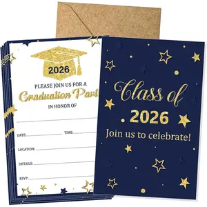 Graduation Invitations 2026 30 Pack Grad Party Invite Cards with envelopes, Class of 2026 Graduation Announcements for College Graduate Party Supplies, Navy Blue & Gold