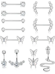 12PCS 14G Nipple Rings Belly Button Rings for Women Stainless Steel Butterfly Snake CZ Tongue Nipple Barbell Piercing Navel Ring Body Piercing Jewellery Navel Piercing Jewelry