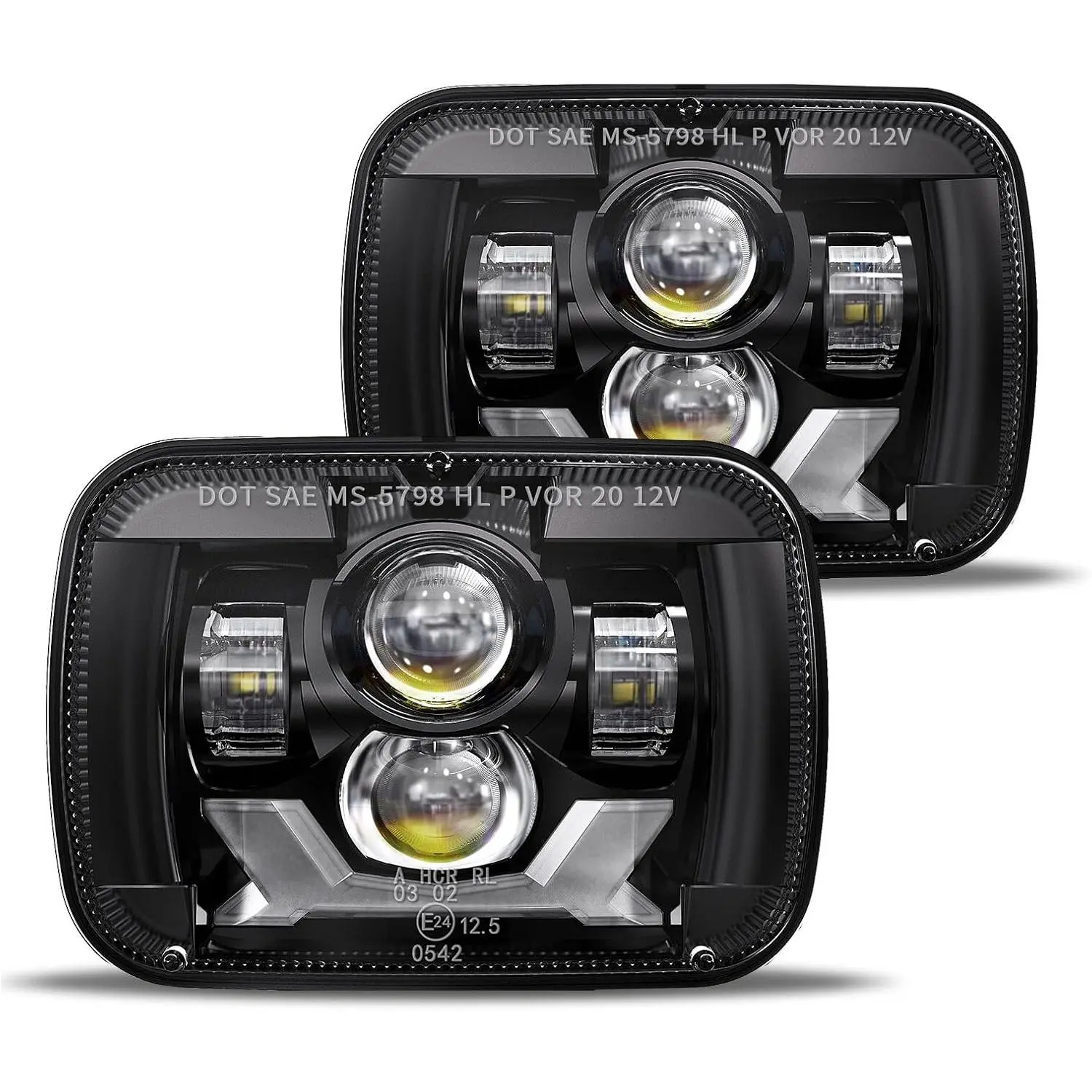 Pair of 180W 1000% Brightness H60545x77x6 LED Headlights for Jeep Cherokee XJ Wrangler YJ DOT Anti-Glare Daytime Running Lights Turn Signals High Beam Low Beam Sealed Beam for Ford Chevrolet GMC Toyota Nissan Dodge etc. Black