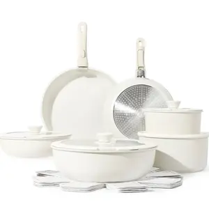 Carote Nonstick Cookware Set - 17 Pcs Granite Pots and Pans with Removable Handle Glass Lids Frying Frying Pan