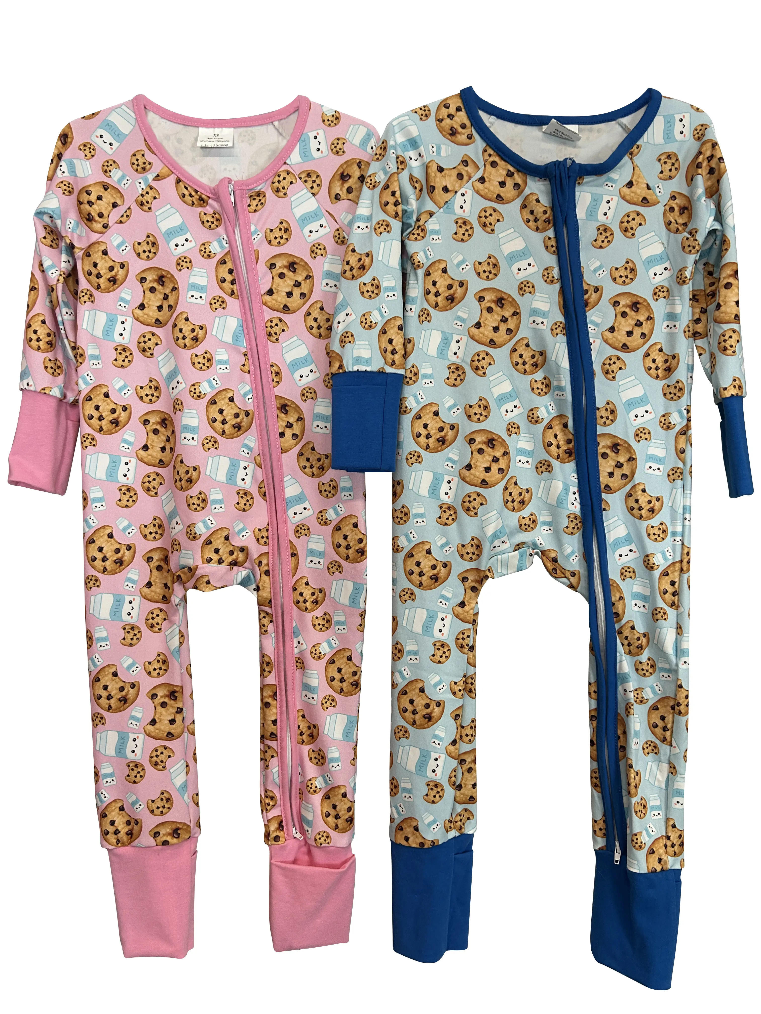 Girls' Christmas Cookie Print Bodysuit - Stretchy Soft Breathable Fabric, Zipper Closure, Kids' Fashion Sleepwear, Baby Clothing, One Piece Bodysuit