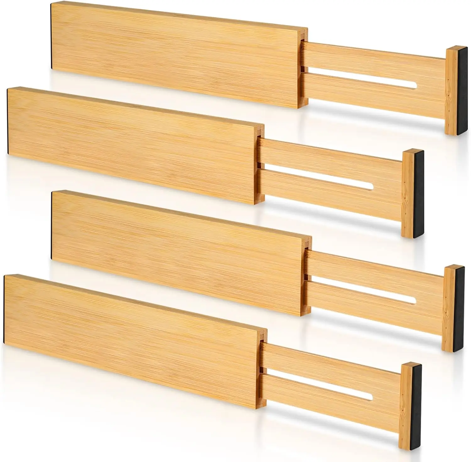 Bamboo Drawer Dividers with Inserts - Adjustable Expandable Organizers for Kitchen, Home, 4 Dividers with 9 Inserts for Drawers, Dressers