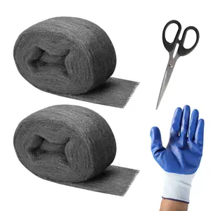 4 pcs Steel Wool with Gloves & Scissors Gap Filler for Home & Garage Rodent Control Fill Fabric Steel Wool for Mice Control