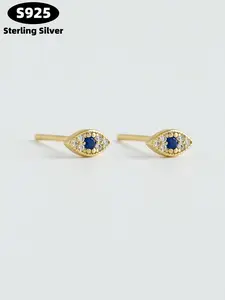 S925 Pure Silver Demon's Eye Stud Earrings, Cubic Zirconia Decorated Mini Luxury Anti-Allergy Jewelry, Suitable for Daily Wear & Special Occasions, with Gift Box
