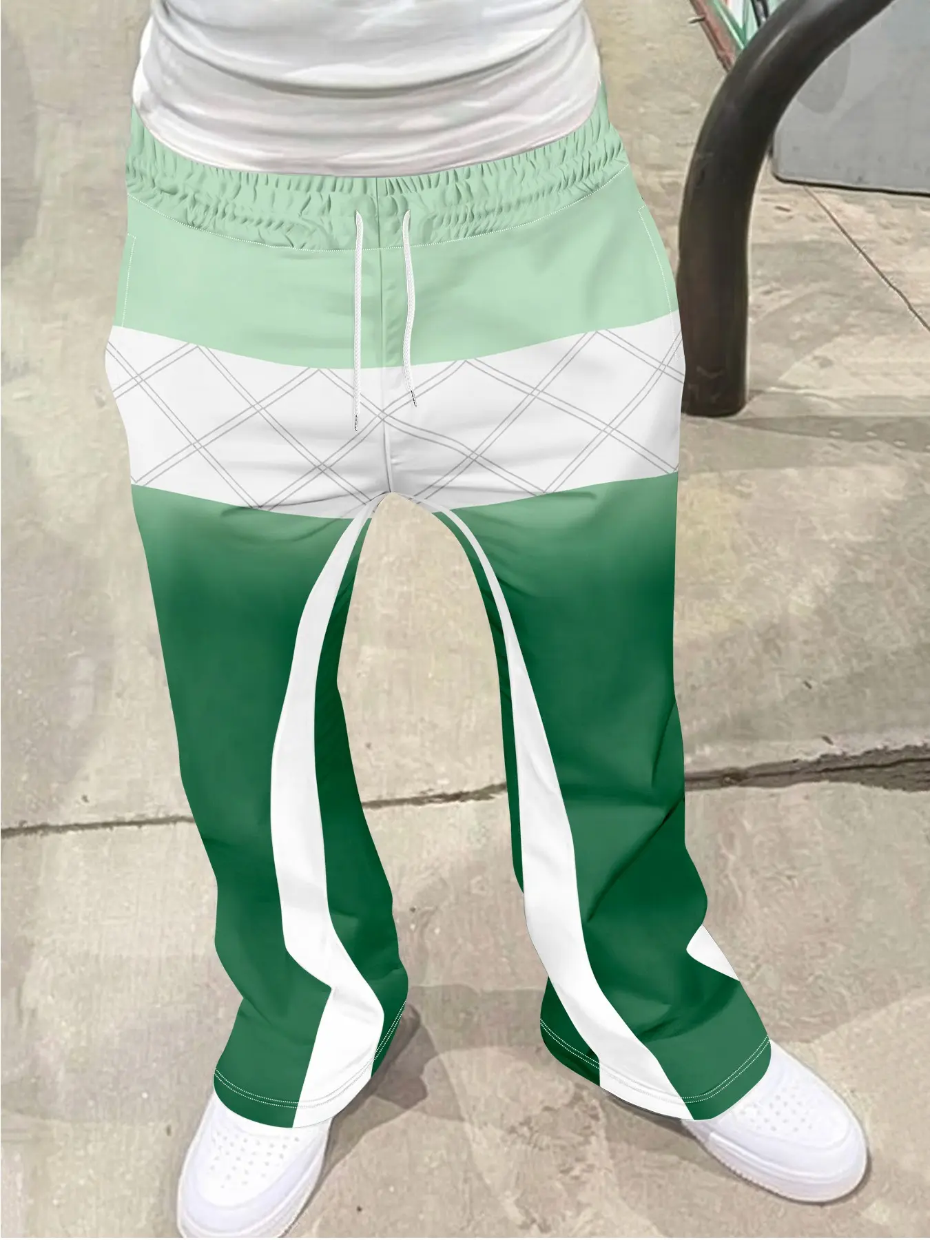 Men's Vintage Print Loose Bell Bottoms, Drawstring Waist Sport Sweatpants, 3D Soft Breathable Fabric, Casual Athleisure Design Style Fashion for All Seasons, Casual Comfy Sweatpants