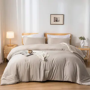 Queen Comforter Set 7 Pieces Oatmeal Comforters Queen Size Soft Bedding Comforter Set with Fitted Sheets, Flat Sheets, Pillow Shams, and Pillowcases