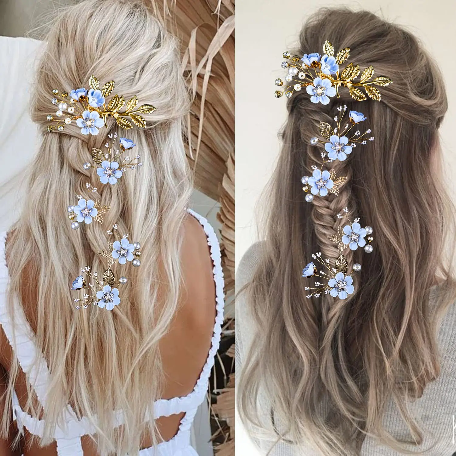 5Pcs Bridal Flower Wedding Hair Pins Crystal Pearl Hair  display picture 1