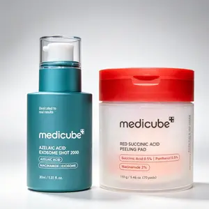 Medicube Acne & Redness Skin Care Set, Azelaic Acid Exosome Shot 2000 Serum + Red Succinic Acid Exfoliating Peeling Pads for Blemishes, Pores & Uneven Tone