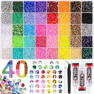 3mm Multicolor Jelly Synthetic Resin Flatback Gems Bedazzling Kit, 40000Pcs Rhinestone Set for Diamond Art, Nail Art Decoration & Craft Projects