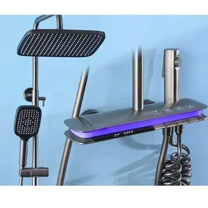 Modern Thermostatic Shower System Rain Shower Head Set Lamp Faucet Rain Shower System Hot Cold Mixer Shower Set with Handheld, Spray Gun, Exposed Shower Combo Set