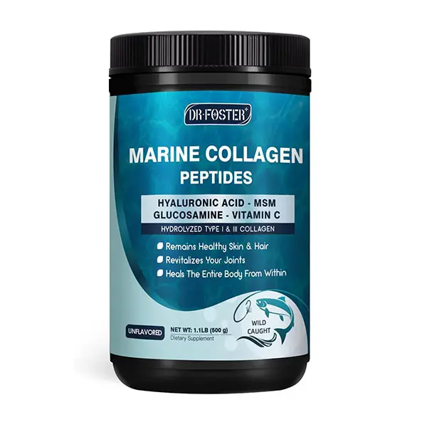 Marine Collagen Peptides Powder with MSM, Glucosamine, Chondroitin, Hyaluronic Acid, Vitamins C & E, Hydrolyzed Type I & III Wild-Caught Fish Collagen, Supports Skin, Hair, Nails & Joint Health, 50 Servings