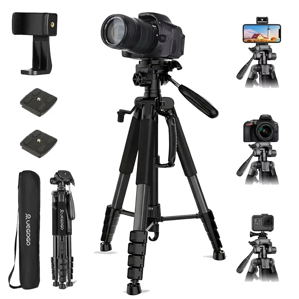 74" Professional Camera & Smartphone Tripod, Premium Aluminum Alloy Adjustable Accessory with 360° Rotatable Head, Quick Release Plate, Portable Design, Bonus Carry Bag for Phone Videography, Recording Creators#SummerWins#BackToSchoolDeal