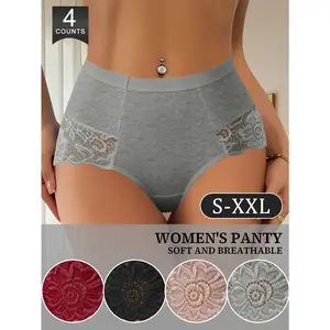 QUASTI 4/8 Pack High-Waisted Soft Cotton Elegant Lace Women's Panties, Double-Sided Lace Trim & Breathable Fit All Ladies, Combining Elegance and Sexiness Women's  Underwer, S-XXL