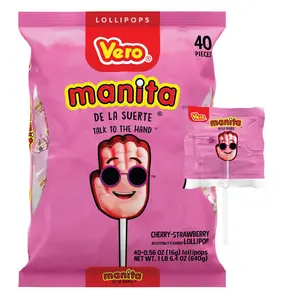 Vero Manita De La Suerte Lollipops Talk to the Hand Cherry & Strawberry Flavored 40 Count