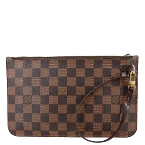 Pre-owned Louis Vuitton Damier Ebene Clutches & Wristlets Neverfull Pochette Wristlet Brown