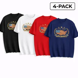 4-Pack USA 250th Anniversary T-Shirts – 1776–2026 Patriotic American Flag Graphic Tees, 100% Cotton Oversized Shirts, 4th of July & Father’s Day Gift for Dad