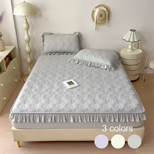 2/3pcs Luxury Rose Cooling Fitted Sheet Set with Pillowcases, Breathable Ice Silk Spandex Material, Elegant Bed Skirt Ruffle Design for Stylish Bedrooms, Multiple Sizes Available, Perfect for Summer Rooms & Birthday Gifts.