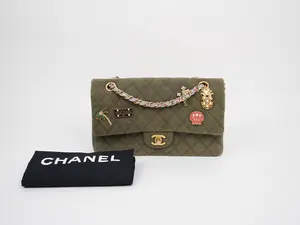 Pre-owned CHANEL denim Shoulder Bags Toile Quilted Medium Cuba Double Flap Khaki