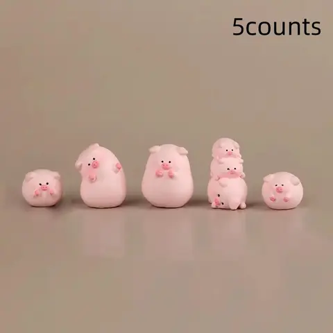 Cute Cartoon Pig Design Resin Ornament Figurines, 5 Counts/set Creative Animal Decoration Craft, Decoration Items, Home Decor Ornaments Statue, Pink Desktop Decorative Ornament, Interior Decoration Accessories for Home Office