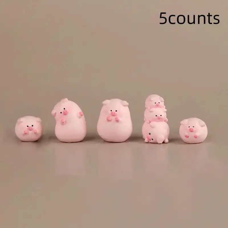 Cute Cartoon Pig Design Resin Ornament Figurines, 5 Counts/set Creative Animal Decoration Craft, Home Decor Ornaments Statue, Pink Desktop Decorative Ornament, Interior Decoration Accessories for Home Office