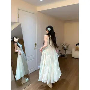 Japanese Gothic Y2k Beach Dress Women Sweet  Lace Patchwork Irregular Mesh Fairy Party Dresses Kawaii Elegant Bandage Dress