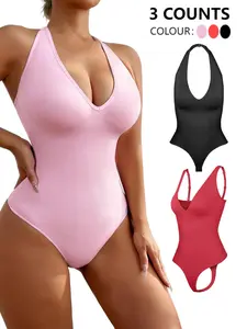 Women's Solid Color Shapewear Bodysuit, Adjustable Strap Tummy Control Shaper, Women's Waistband Shaping Bodysuit for Daily Wear Underwear