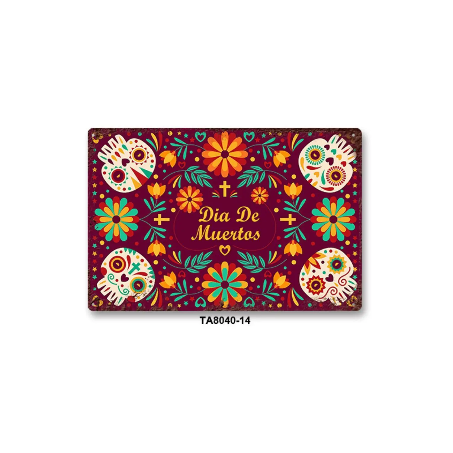 Halloween Day of the Dead Tin Plaque 8x12 Inch Gothic Vintage Wall Decor Featuring 2D Flat Detailed Pattern HighQuality Print Indoor Dark Decoration and Perfect Gift for Horror Enthusiasts
