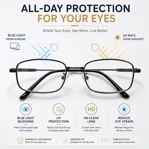 Progressive Multifocal Reading Glasses for Men & Women, Blue Light Blocking HD Clear Lens Readers with UV Protection, Lightweight Metal Frame Eyewear for Daily Use