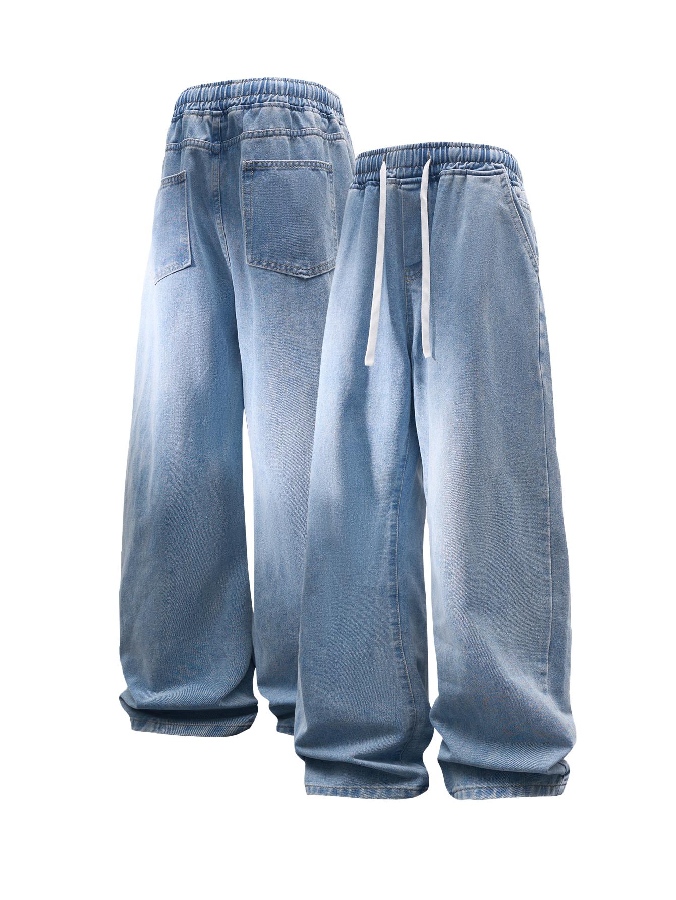 CCCMAI Men’s Vintage Loose Jeans Black Smoke Gray Blue Versatile Fashion Loose Jeans Menswear Streetwear Denim Pants Trouser Plain Pocket