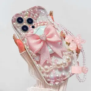 Butterfly Pearl Print Tpu Anti-Drop Phone Case, Wave Edge Design with Lanyard, New for iPhone 15 Pro Max/16 Plus/16 Pro Max/XR/7/8/13/14/11