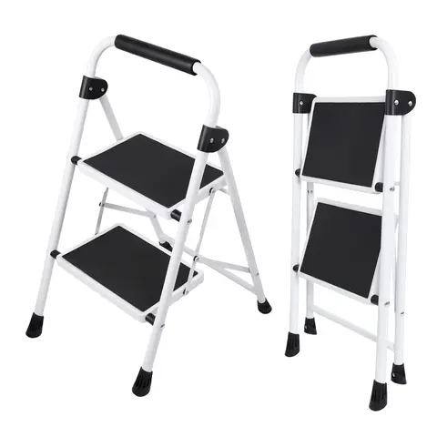 Sweetcrispy Sturdy Portable High-Strength Steel Step Ladder - Foldable Legs, Non-Slip Pedals, Handrails, TPR Footpads, Enhanced Stability, Easy Storage - Ladders for Home, Garage Use