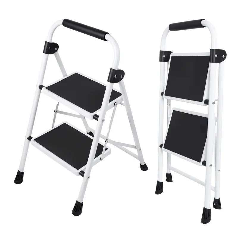 Sweetcrispy Sturdy Portable High-Strength Steel Step Ladder - Foldable Legs, Non-Slip Pedals, Handrails, TPR Footpads, Enhanced Stability, Easy Storage - Ladders for Home, Garage Use