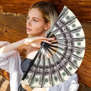 Unique Dollar Pattern Folding Fan, Novelty Handheld Fan for Parties, Weddings, Club Events, Home Decoration, One-Sided Design