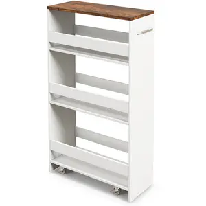 4-Tier Slim Rolling Storage Cart with Open Shelves, Handle and Wheels - Home Organiser, Kitchen Storage Racks, Home Supply Organizer