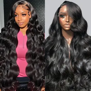Ronashow 13x4 Body Wave Lace Front Wig Human Hair Pre Plucked 180 Density HD Transparent Lace Frontal Wigs Natural Black Human Hair Wig Heat Resistant