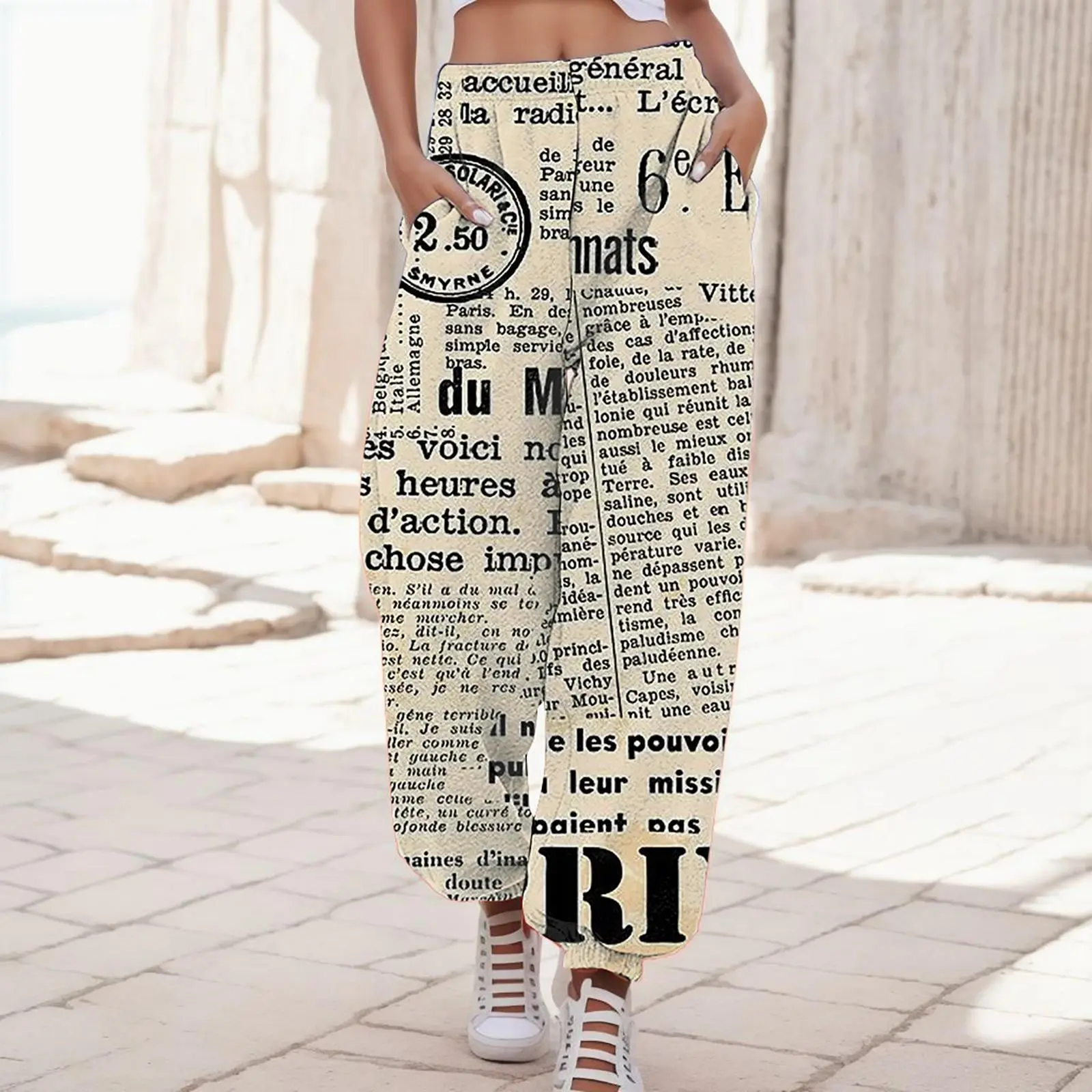 Trousers For Female Old Newspapers Printed Retro Border Leisure Pants Sports Leisure Haroun Pants Womens Pantalones De Mujer