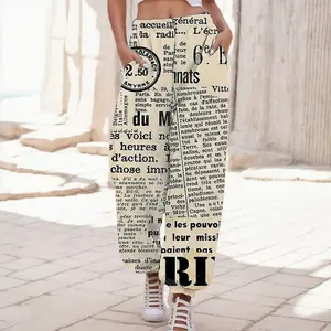 Trousers For Female Old Newspapers Printed Retro Border Leisure Pants Sports Leisure Haroun Pants Womens Pantalones De Mujer