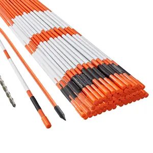 VEVORReflective Orange Fiberglass Stakes Orange Fiberglass Driveway Markers, 100 PCS 48-in 0.31-in Diameter Snow Stakes with Reflective Tape, 12-in Steel Drill Bit & Protection Gloves for Parking Lots, Walkways (Easy Visibility)