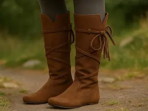 Renaissance Medieval Larp Boots, Ren Faire Viking Pirate Boots, PU Leather Cosplay Boots, Retro Knight Warrior Boots, Vintage Aesthetic Boot