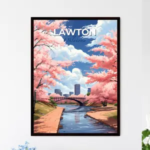 Lawton Oklahoma A Bridge Over A River With Pink Trees Travel Skylines Collection Customizable Premium Luster Photo Paper Inkjet Printing Poster